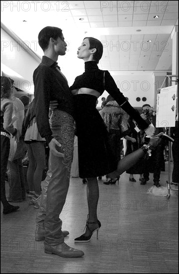 07/11/2002. Fall winter 2002-03 Haute Couture collections. The backstage of Jean-Louis Scherrer's fashion show