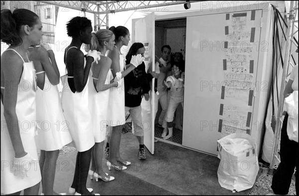 07/11/2002. Fall winter 2002-03 collections. The backstage of Courreges's fashion show