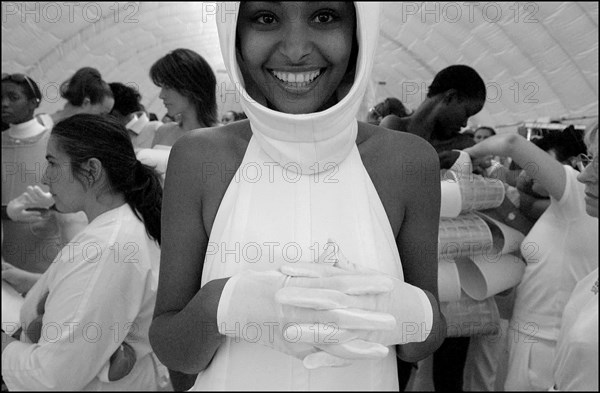 07/11/2002. Fall winter 2002-03 collections. The backstage of Courreges's fashion show