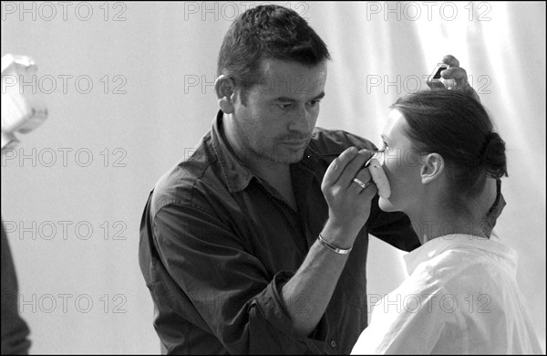 09/30/2002. EXCLUSIVE: Stephane Marais, make-up tests for the coming Issey Miyake spring-summer 2003 show.