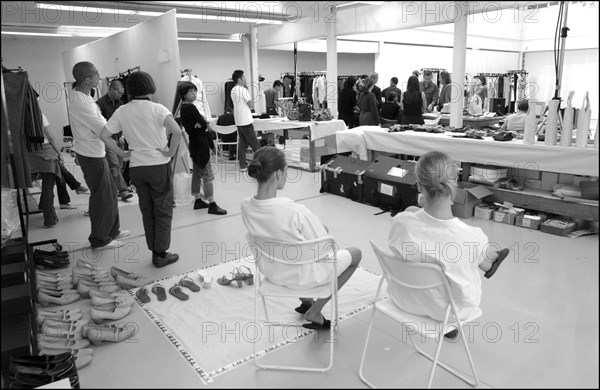 09/30/2002.  Stephane Marais, make-up tests for the coming Issey Miyake spring-summer 2003 show.