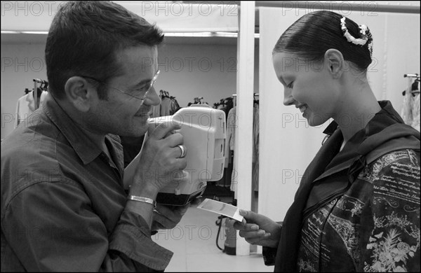 09/30/2002.  Stephane Marais, make-up tests for the coming Issey Miyake spring-summer 2003 show.