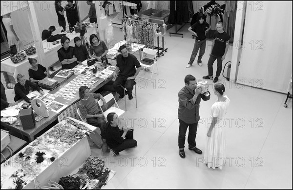 09/30/2002.  Stephane Marais, make-up tests for the coming Issey Miyake spring-summer 2003 show.