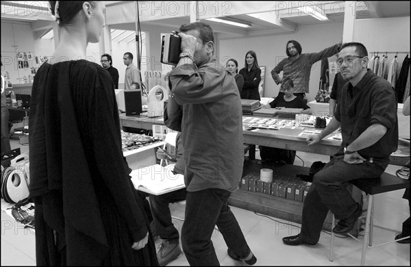 09/30/2002.  Stephane Marais, make-up tests for the coming Issey Miyake spring-summer 2003 show.