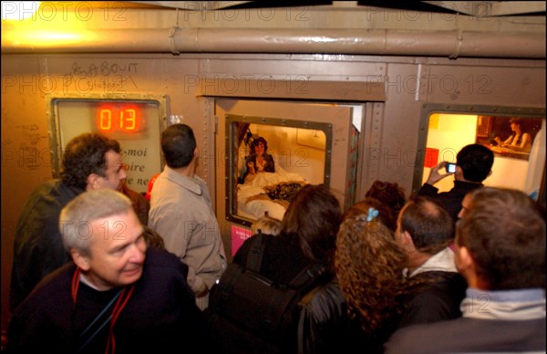 10/05/2002. Sophie Calle during the "Nuit Blanche" in Paris at the Eiffel Tower.