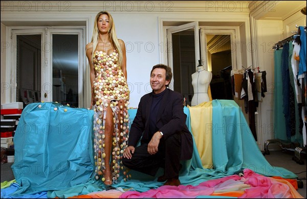 10/29/2002.  Fashion designers dress Loana and Elodie Gossuin in chocolate for catwalk appearance at the 8th Salon du chocolat, Oct 30.