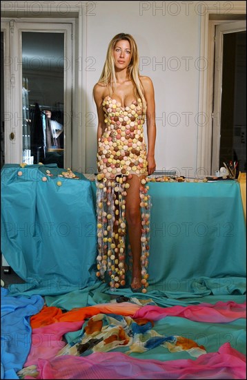 10/29/2002. EXCLUSIVE: Fashion designers dress Loana and Elodie Gossuin in chocolate for catwalk appearance at the 8th Salon du chocolat, Oct 30.