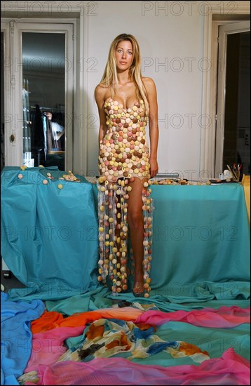 10/29/2002.  Fashion designers dress Loana and Elodie Gossuin in chocolate for catwalk appearance at the 8th Salon du chocolat, Oct 30.