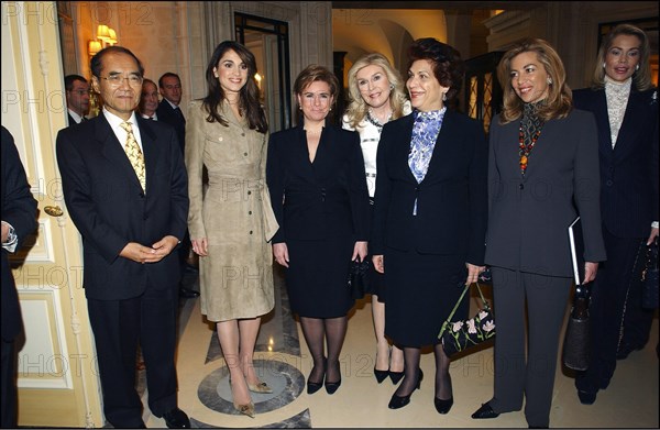 03/10/2003. Queen Rania of Jordan and Grand Duchess Maria Teresa of Luxembourg visit the UNESCO in Paris
