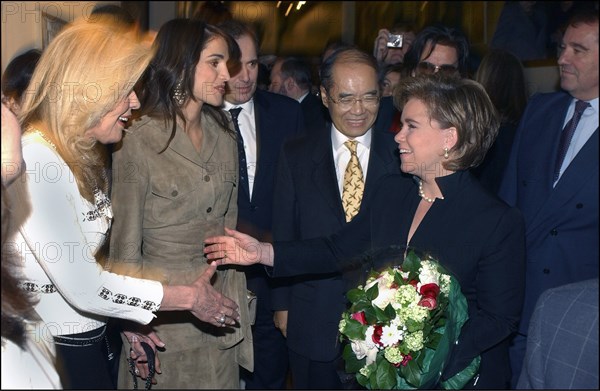 03/10/2003. Queen Rania of Jordan and Grand Duchess Maria Teresa of Luxembourg visit the UNESCO in Paris