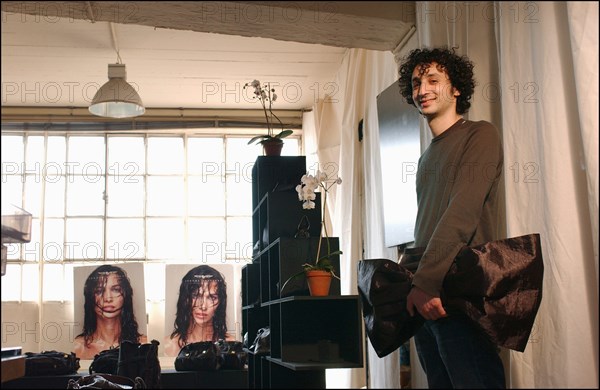 03/13/2003. Close up Jerome Dreyfuss, fashion stylist in his studio