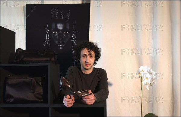 03/13/2003. Close up Jerome Dreyfuss, fashion stylist in his studio