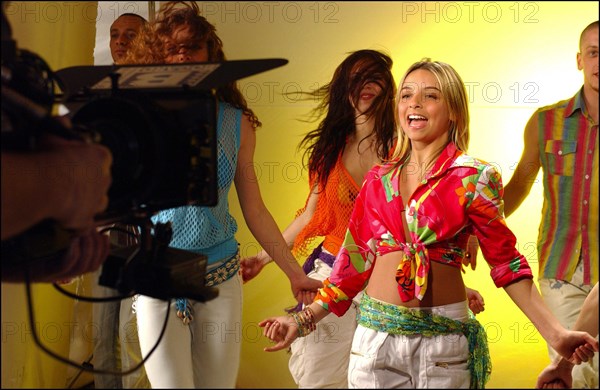 04/09/2003.  French teen Pop Star Priscilla on the shooting of her latest music video "Tchouk Tchouk" on La Pinede Beach, Antibes.