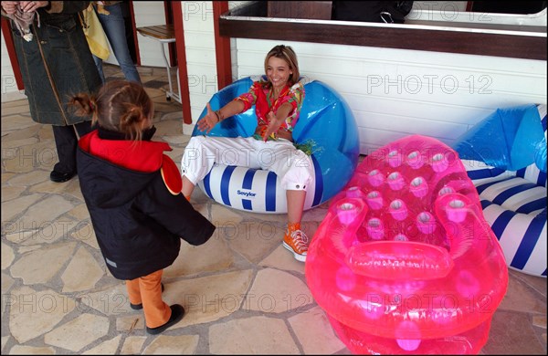 04/09/2003.  French teen Pop Star Priscilla on the shooting of her latest music video "Tchouk Tchouk" on La Pinede Beach, Antibes.