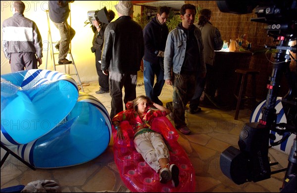 04/09/2003.  French teen Pop Star Priscilla on the shooting of her latest music video "Tchouk Tchouk" on La Pinede Beach, Antibes.