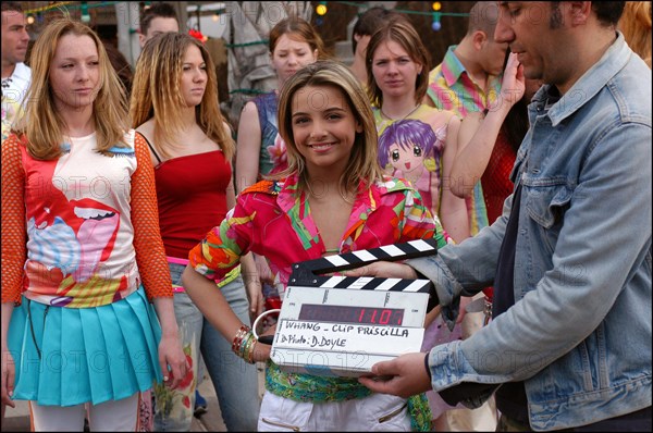 04/09/2003.  French teen Pop Star Priscilla on the shooting of her latest music video "Tchouk Tchouk" on La Pinede Beach, Antibes.