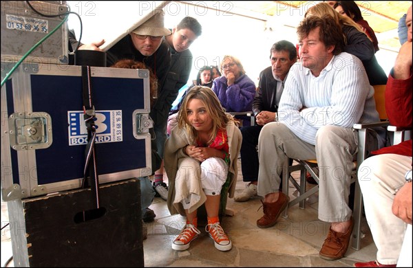 04/09/2003.  French teen Pop Star Priscilla on the shooting of her latest music video "Tchouk Tchouk" on La Pinede Beach, Antibes.