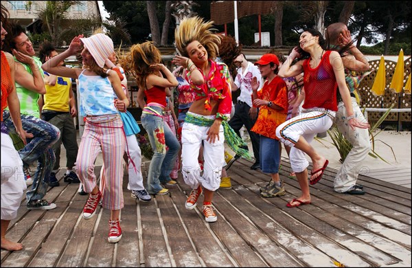 04/09/2003. EXCLUSIVE: French teen Pop Star Priscilla on the shooting of her latest music video "Tchouk Tchouk" on La Pinede Beach, Antibes.