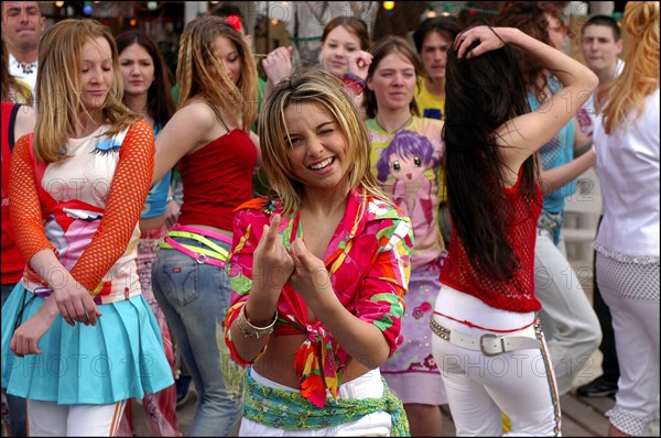 04/09/2003.  French teen Pop Star Priscilla on the shooting of her latest music video "Tchouk Tchouk" on La Pinede Beach, Antibes.