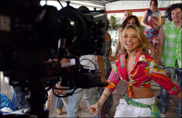 04/09/2003.  French teen Pop Star Priscilla on the shooting of her latest music video "Tchouk Tchouk" on La Pinede Beach, Antibes.