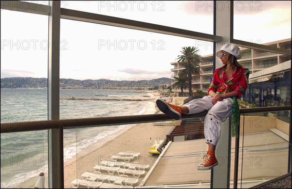 04/09/2003.  French teen Pop Star Priscilla on the shooting of her latest music video "Tchouk Tchouk" on La Pinede Beach, Antibes.