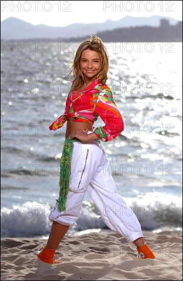 04/09/2003.  French teen Pop Star Priscilla on the shooting of her latest music video "Tchouk Tchouk" on La Pinede Beach, Antibes.
