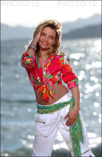 04/09/2003.  French teen Pop Star Priscilla on the shooting of her latest music video "Tchouk Tchouk" on La Pinede Beach, Antibes.