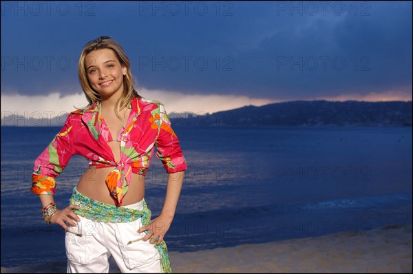 04/09/2003.  French teen Pop Star Priscilla on the shooting of her latest music video "Tchouk Tchouk" on La Pinede Beach, Antibes.