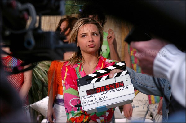 04/09/2003. EXCLUSIVE: French teen Pop Star Priscilla on the shooting of her latest music video "Tchouk Tchouk" on La Pinede Beach, Antibes.