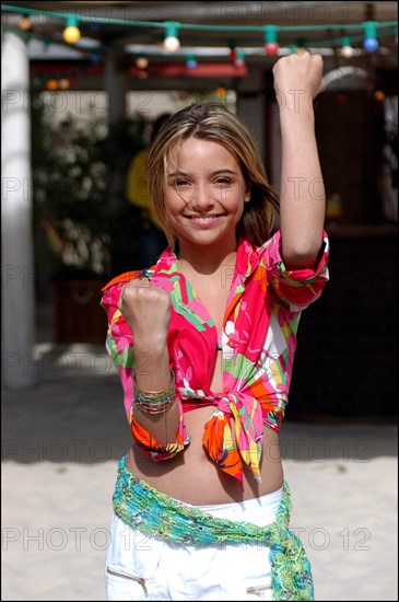 04/09/2003.  French teen Pop Star Priscilla on the shooting of her latest music video "Tchouk Tchouk" on La Pinede Beach, Antibes.