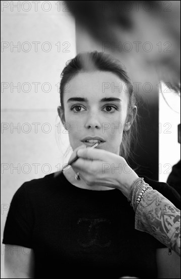 05/00/2003. Elodie Bouchez tries gowns on at Armani's before the 56th Cannes Film