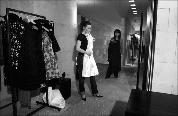 05/00/2003. EXCLUSIVE Elodie Bouchez tries gowns on at Armani's before the 56th Cannes Film