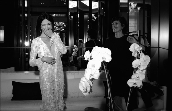 05/00/2003. EXCLUSIVE Elsa Zylberstein tries gowns on at Chanel's before the 56th Cannes Film