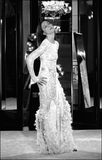 05/00/2003. EXCLUSIVE Elsa Zylberstein tries gowns on at Chanel's before the 56th Cannes Film