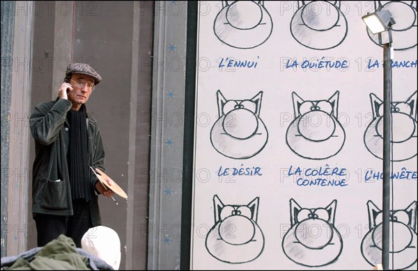 10/24/2003. Belgian cartoonist and TV host Phillipe Geluck's art exhibit at the Beaux-Arts, Paris : a first for any comic strip artist.