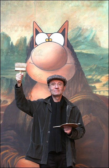 10/24/2003. Belgian cartoonist and TV host Phillipe Geluck's art exhibit at the Beaux-Arts, Paris : a first for any comic strip artist.