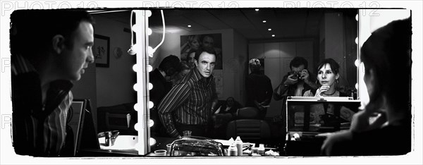 12/00/2003. Nikos Aliagas, host of the Star Academy shows backstage and on stage.