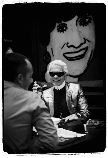 01/00/2004. EXCLUSIVE. Chanel Fashion Designer Karl Lagerfeld, backstage of the Haute Couture Spring-Summer 2004 fashion show.