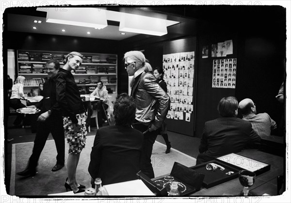 01/00/2004. EXCLUSIVE. Chanel Fashion Designer Karl Lagerfeld, backstage of the Haute Couture Spring-Summer 2004 fashion show.