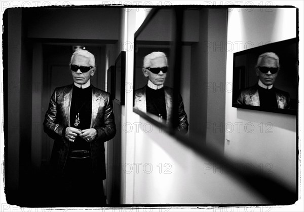 01/00/2004.  Chanel Fashion Designer Karl Lagerfeld, backstage of the Haute Couture Spring-Summer 2004 fashion show.