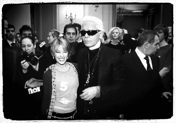 01/00/2004.  Chanel Fashion Designer Karl Lagerfeld, backstage of the Haute Couture Spring-Summer 2004 fashion show.