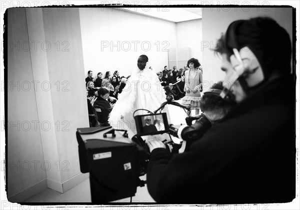 01/00/2004. EXCLUSIVE. Chanel Fashion Designer Karl Lagerfeld, backstage of the Haute Couture Spring-Summer 2004 fashion show.