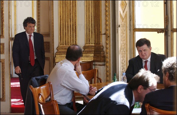 04/01/2004. EXCLUSIVE Jean-Louis Borloo, the fisrt day of the new Minister for Employment, Labor and Social Cohesion.