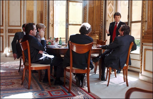 04/01/2004. EXCLUSIVE Jean-Louis Borloo, the fisrt day of the new Minister for Employment, Labor and Social Cohesion.