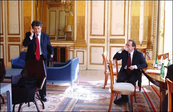 04/01/2004. EXCLUSIVE Jean-Louis Borloo, the fisrt day of the new Minister for Employment, Labor and Social Cohesion.