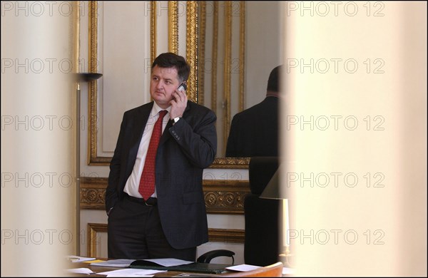 04/01/2004. EXCLUSIVE Jean-Louis Borloo, the fisrt day of the new Minister for Employment, Labor and Social Cohesion.