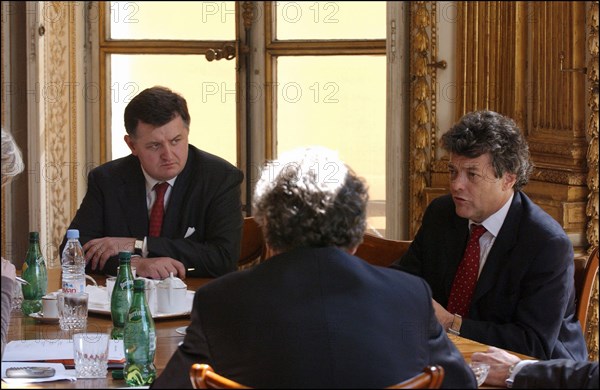 04/01/2004. EXCLUSIVE Jean-Louis Borloo, the fisrt day of the new Minister for Employment, Labor and Social Cohesion.