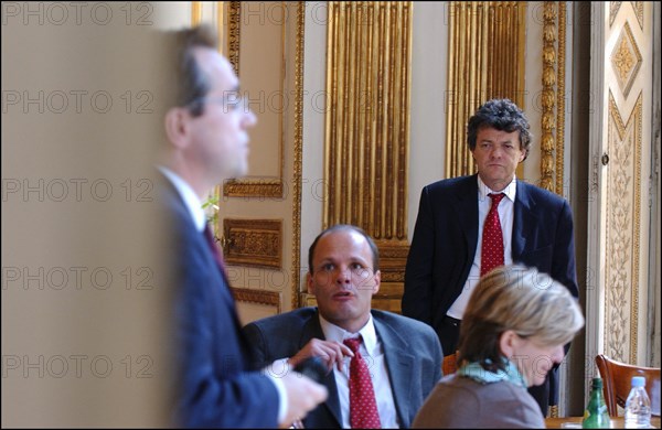 04/01/2004. EXCLUSIVE Jean-Louis Borloo, the fisrt day of the new Minister for Employment, Labor and Social Cohesion.