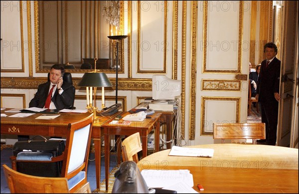 04/01/2004. EXCLUSIVE Jean-Louis Borloo, the fisrt day of the new Minister for Employment, Labor and Social Cohesion.