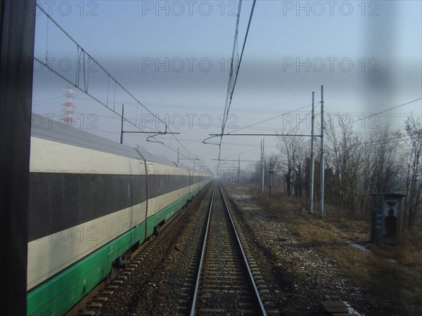 Venise, ligne de chemin de fer, voie ferrée entre Venise et Vicence, dans le train